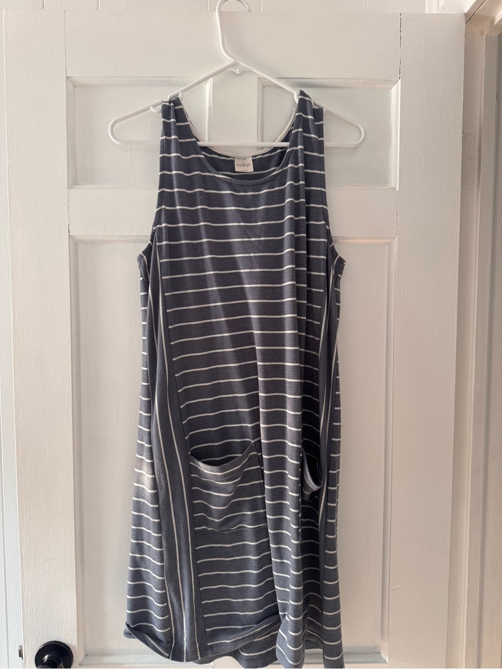 Kaileigh Gray & White Striped Sleeveless Midi Dress